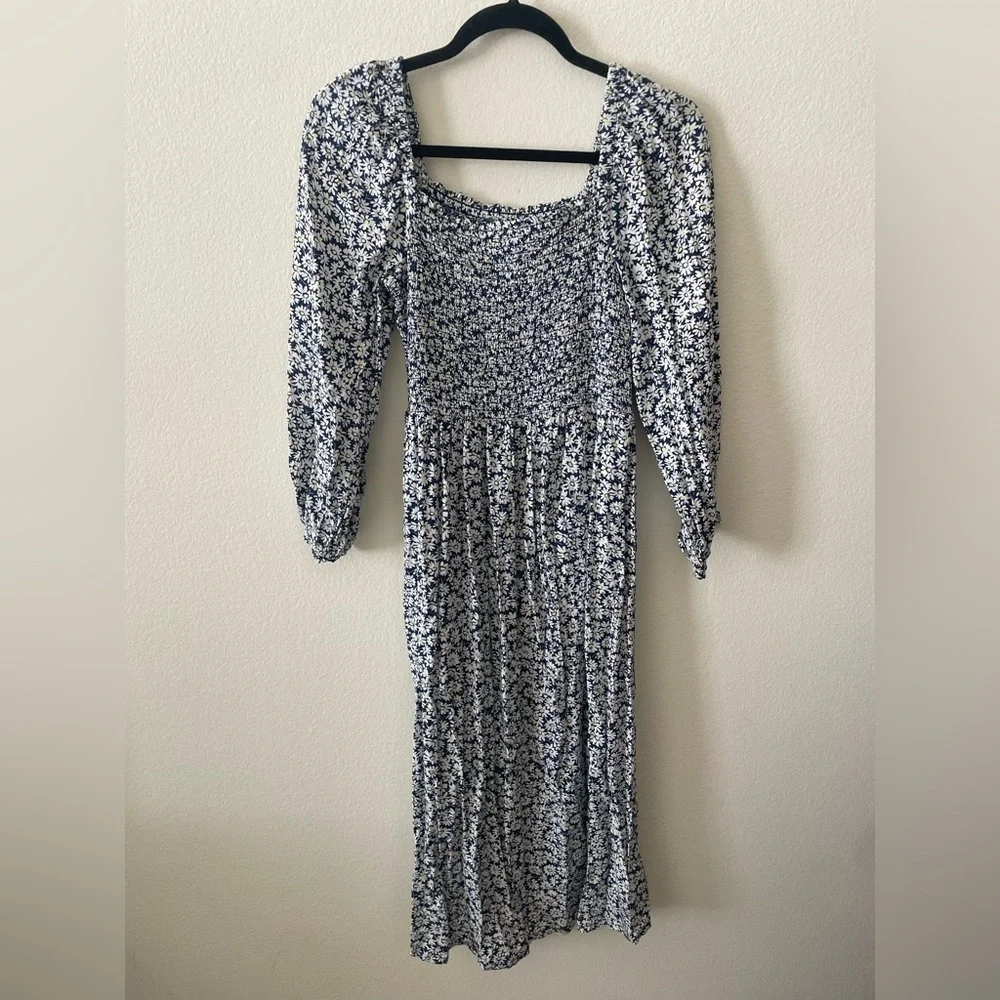 J. Crew Navy and White Floral Long Sleeve Dress - Picture 4 of 4
